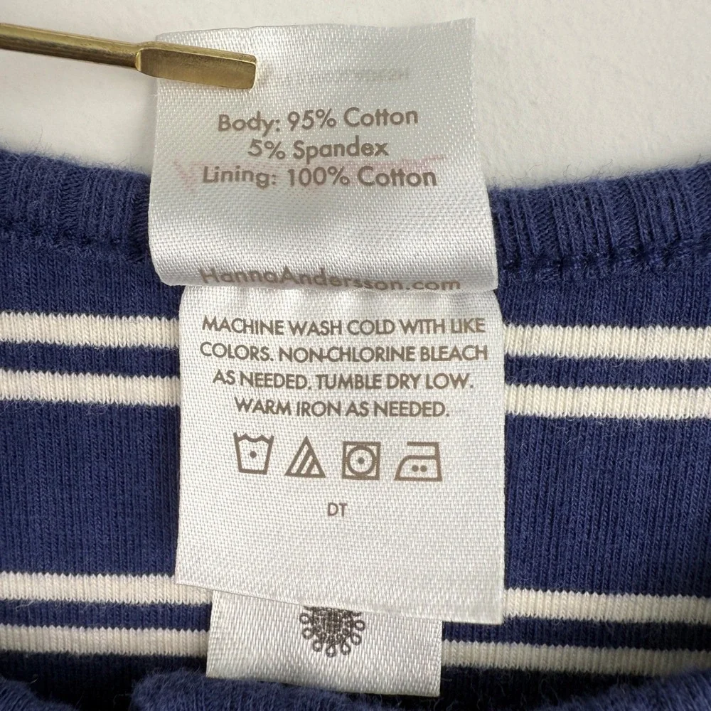 Hanna Andersson Girls Blue White Stripe Knit Ribbed Henley‎ Dress Size 130 US 8